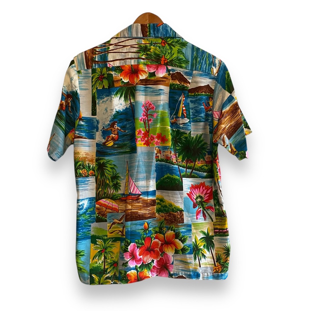 Diamond Head Hawaiian Shirt Men's Small All Over Print Island Sailboat Floral - Picture 5 of 6